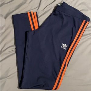 Adidas navy leggings/tights 3 orange stripes